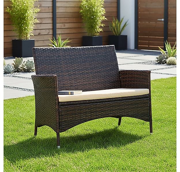 Mucola Gartenbank Gartenbank Sitzbank Polyrattan Schwarz Sitzpolster Balkon günstig online kaufen