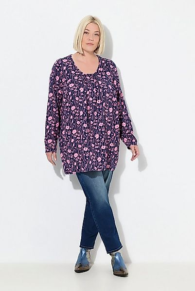 Ulla Popken T-Shirt Shirt Zierfalten A-Linie Carree-Ausschnitt Langarm günstig online kaufen