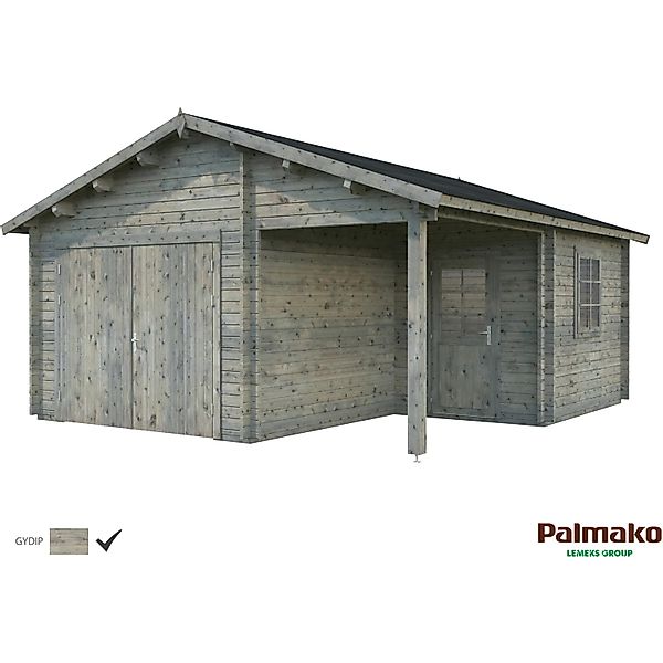 Palmako Holzgarage Roger mit Holztor Grau tauchgrundiert 510 cm x 550 cm günstig online kaufen
