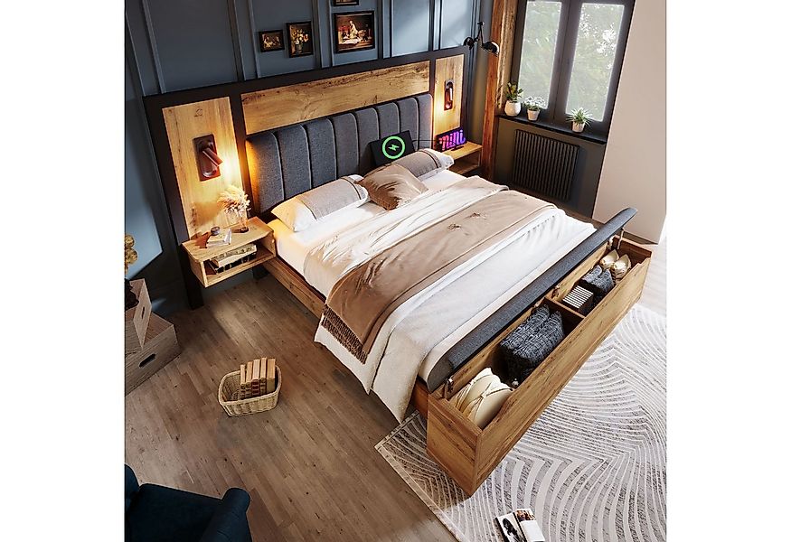 OKWISH Holzbett Bettgestell mit Lattenrost (Struraumbett, Doppelbett, Funkt günstig online kaufen