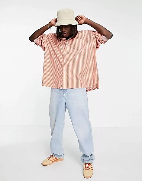 ASOS DESIGN – Oversize-Hemd mit Brusttasche und Streifen in Braun günstig online kaufen