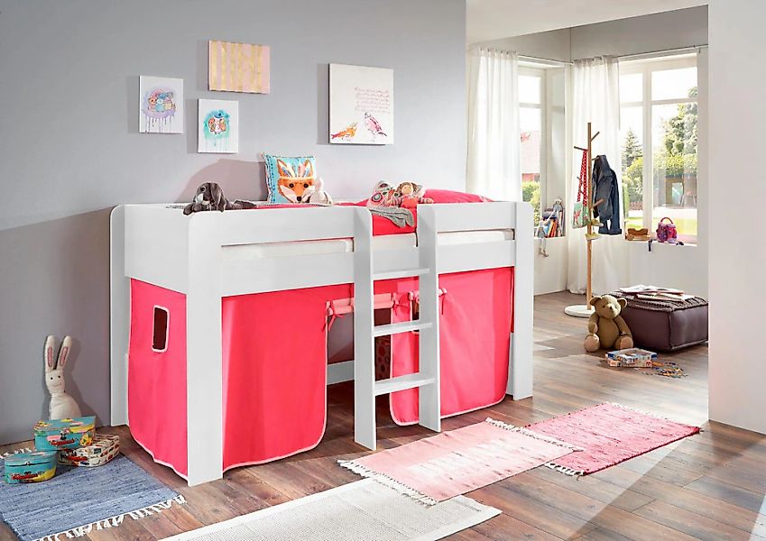 Relita Hochbett "Andi" mit Rolllattenrost und Vorhang, mit Leiter, pflegel. günstig online kaufen