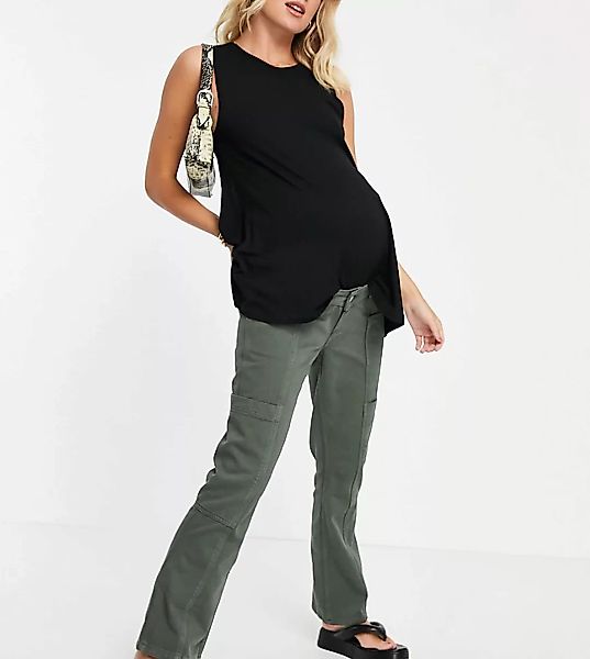 ASOS DESIGN Maternity – Utility-Schlaghose in Khaki mit niedrigem Schnitt u günstig online kaufen
