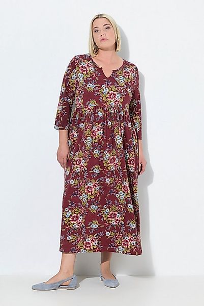 Ulla Popken Maxikleid Jersey-Maxikleid Blüten A-Linie Tunika-Ausschnitt günstig online kaufen