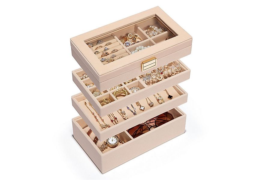 Yorbay Schmuckkasten Stapelbares Schmucktablett, mit Glasdeckel, herausnehm günstig online kaufen