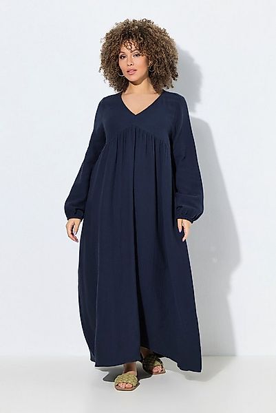 Ulla Popken Maxikleid Musselinkleid A-Linie V-Ausschnitt Langarm günstig online kaufen