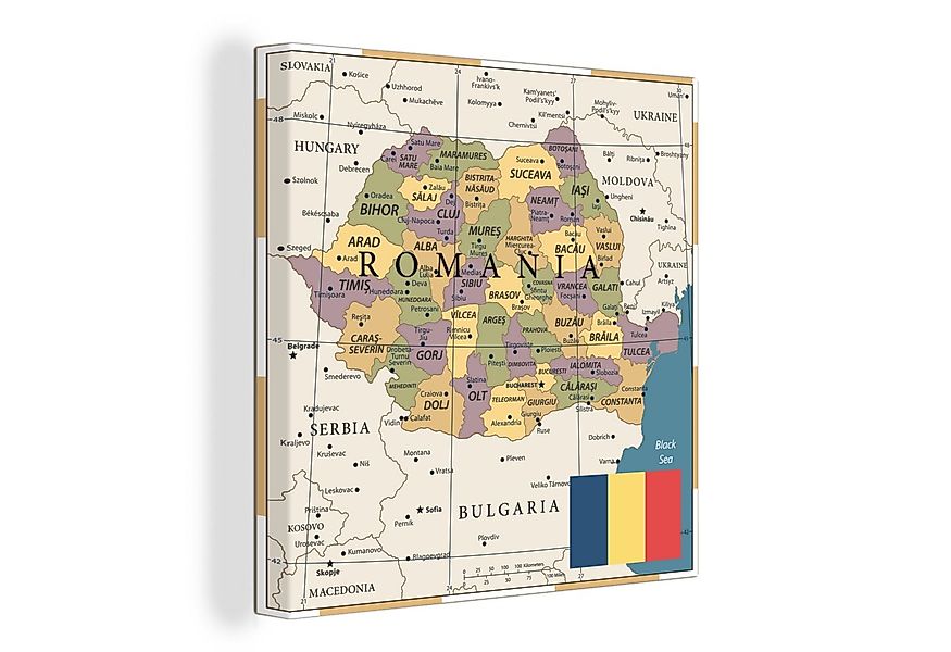 OneMillionCanvasses® Leinwandbild Bunte und alte Karte von Rumänien mit der günstig online kaufen