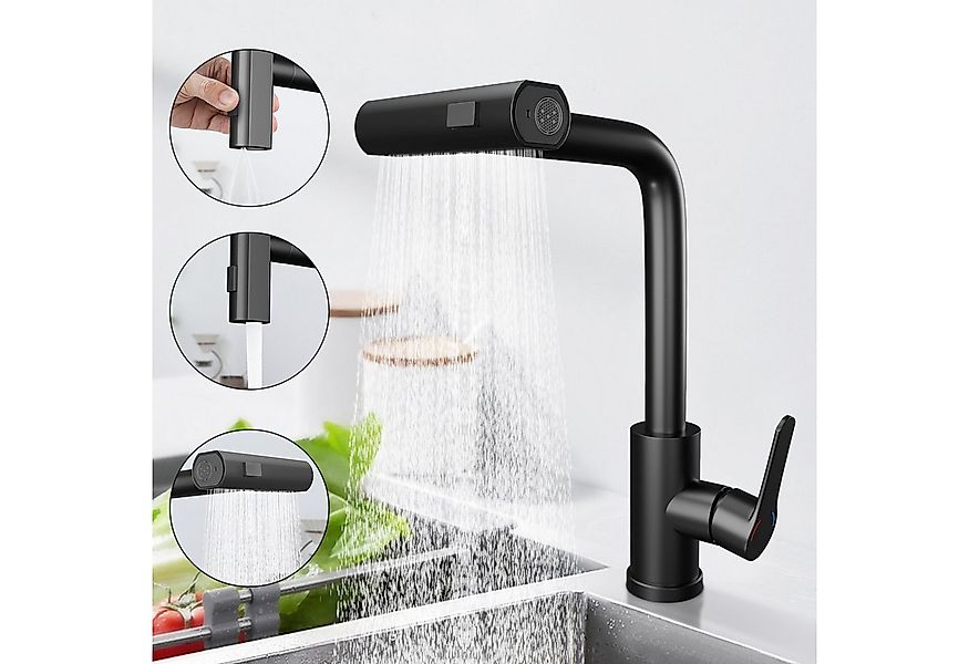Nettlife Küchenarmatur Ausziehbar Edelstahl Wasserhahn Schwarz Spültischarm günstig online kaufen