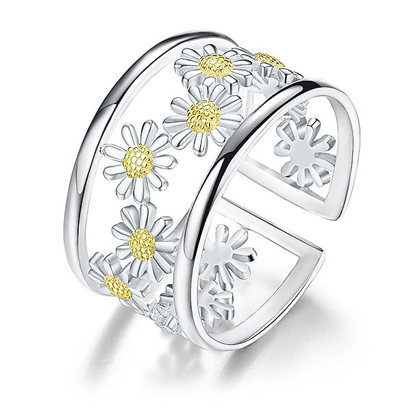 Runde Perlé Silberring breiter Ring Gänseblümchen günstig online kaufen