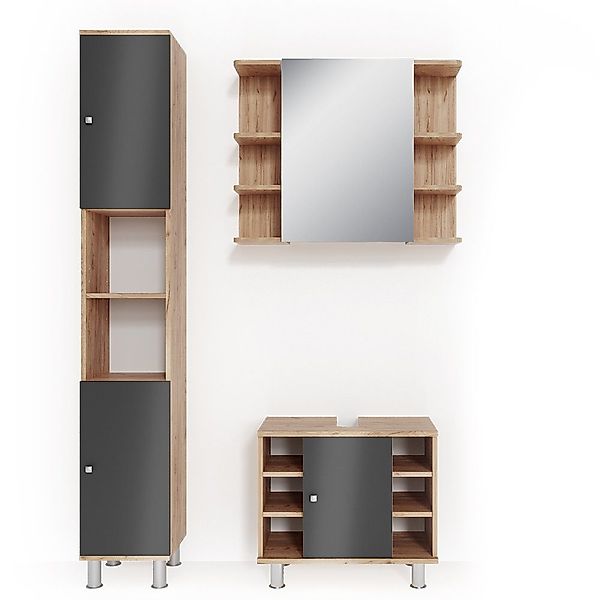 Vicco Badmöbel-Set Fynn, Eiche/Anthrazit, 3 Teile, günstig online kaufen