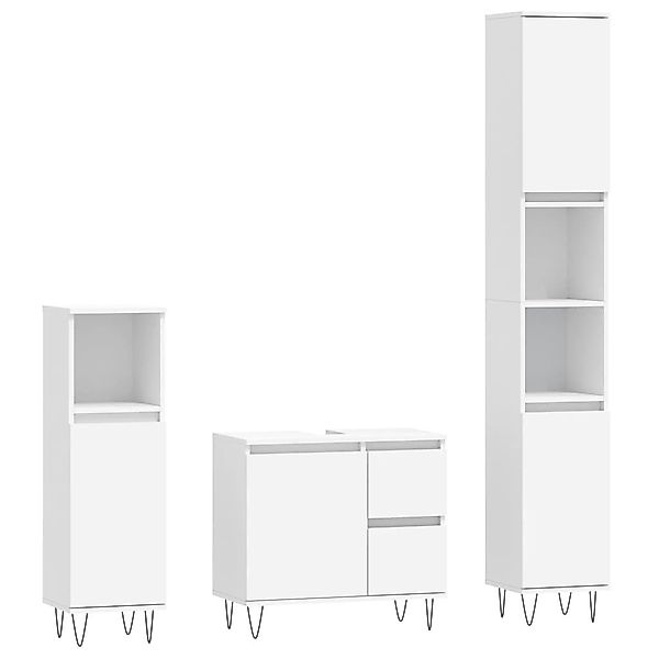 vidaXL Badezimmer-Set 3-tlg. Badmöbel-Set Weiß Holzwerkstoff, günstig online kaufen