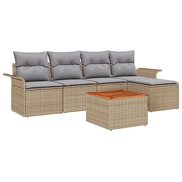 vidaXL Loungesofa Garten Sofa Set 6-teilig Beige und grau Rattan und Stoff, günstig online kaufen
