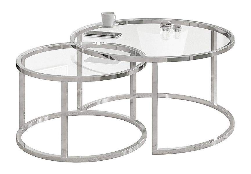 Lookway Couchtisch CIRI 2in1 GLASS mit Chrom Gestell (2er Set), Durchmesser günstig online kaufen