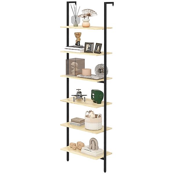 HOMCOM Wandregal Leiterregal Bücherregal Industriestil 6 Regale Schwarzer S günstig online kaufen