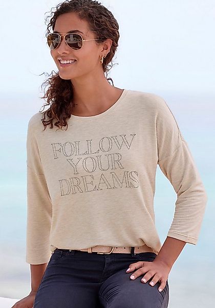 LASCANA 3/4-Arm-Shirt mit Schriftzug aus Strasssteinen aus hochwertiger Fre günstig online kaufen