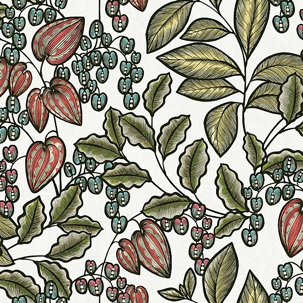 PROFHOME 377545-GU Blumen Tapete Floral Matt Weiß Oliv-Grün Rot 0,53 m x 10 günstig online kaufen