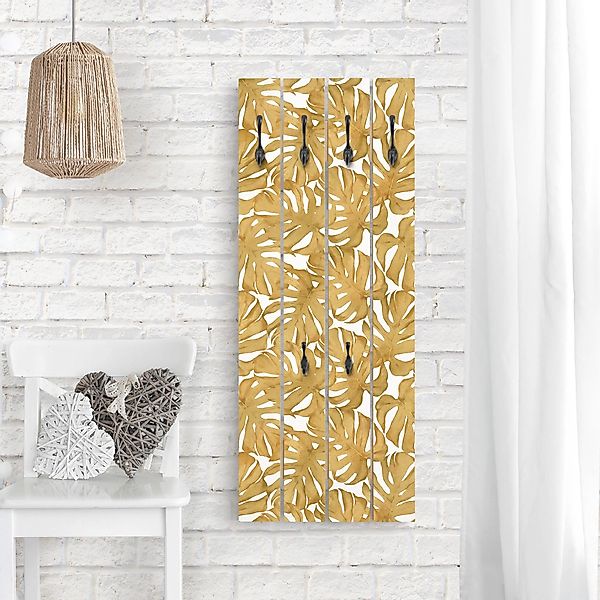 Wandgarderobe Aquarell Monstera Blätter in Gold günstig online kaufen