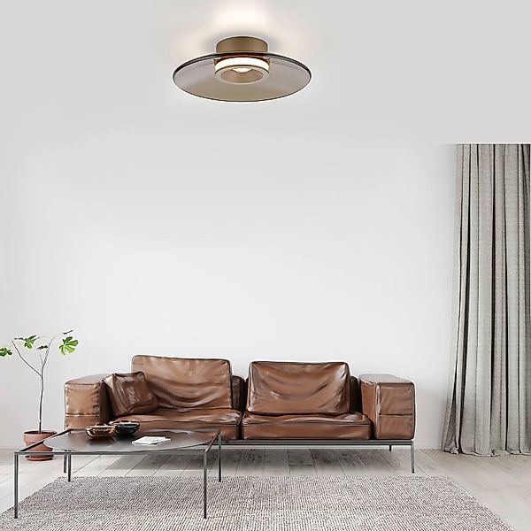 LED-Deckenlampe PURE Moon, bronce, Ø32cm, Amberglas (dunkel) günstig online kaufen