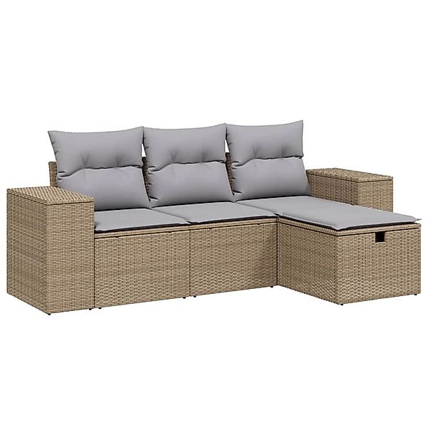 vidaXL 4-tlg Garten-Sofagarnitur mit Kissen Beigemischung Poly Rattan Model günstig online kaufen