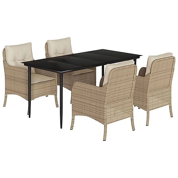 vidaXL 5-Tlg Garten-Essgruppe mit Kissen Beige Poly Rattan 3211965 günstig online kaufen