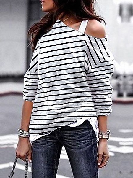 YOINS Streifen-Design One Schulter-Langarm-Sweatshirt günstig online kaufen