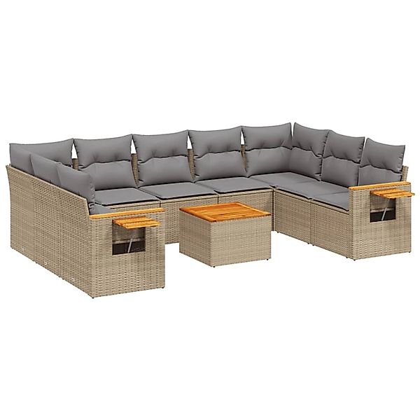 vidaXL 10-Tlg Garten-Sofagarnitur mit Kissen Beige Poly Rattan 3259525 günstig online kaufen