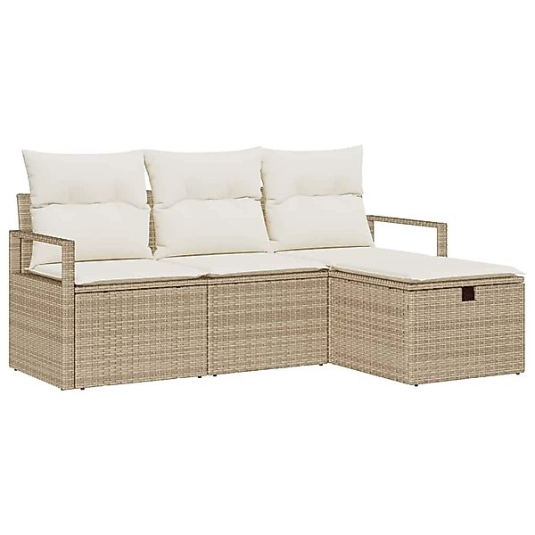 vidaXL Garten-Sofa-Set mit Kissen mit Speicher 4-Tlg Beige Poly Rattan 3360 günstig online kaufen