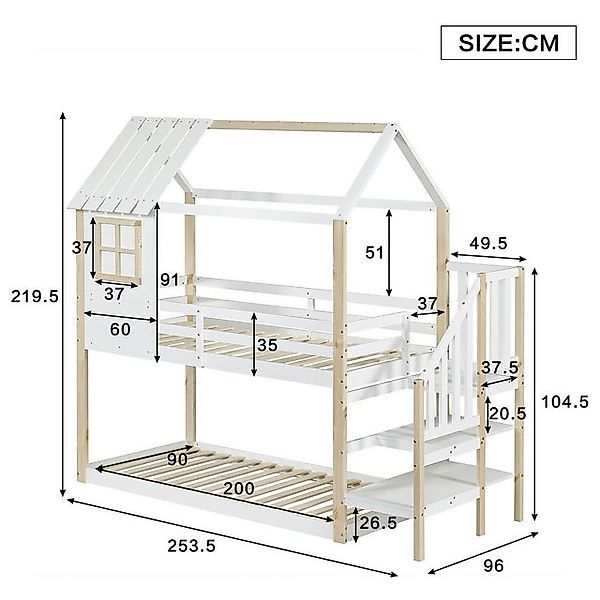 TavilaEcon Etagenbett Hausbett, Kinderbett mit Fallschutz, Ecktreppe und Gi günstig online kaufen