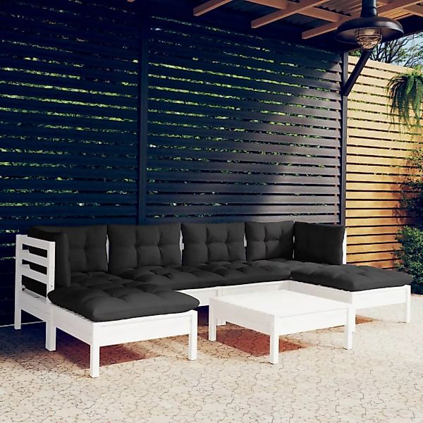 7-tlg. Garten-lounge-set Mit Kissen Weiß Kiefernholz günstig online kaufen