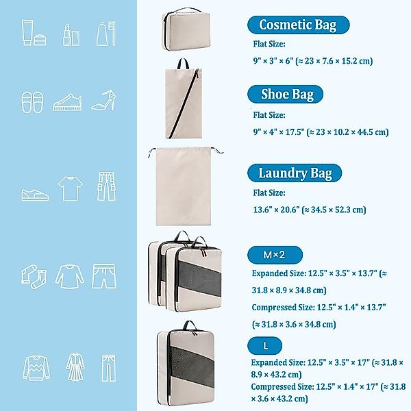 Coonoor Kofferorganizer 6-teiliges komprimierbares Reise-Organizer-Set, Kof günstig online kaufen