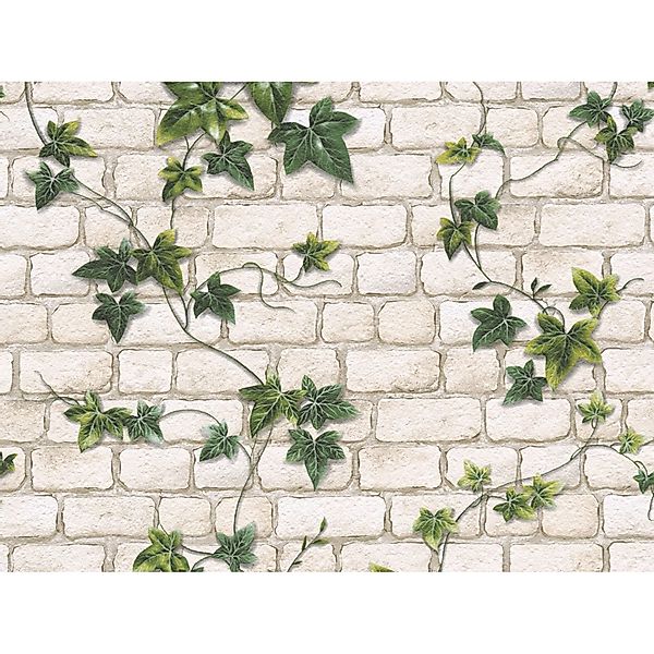 Bricoflor Steinwand Tapete mit Efeu Vintage Mauertapete in Creme und Grün a günstig online kaufen