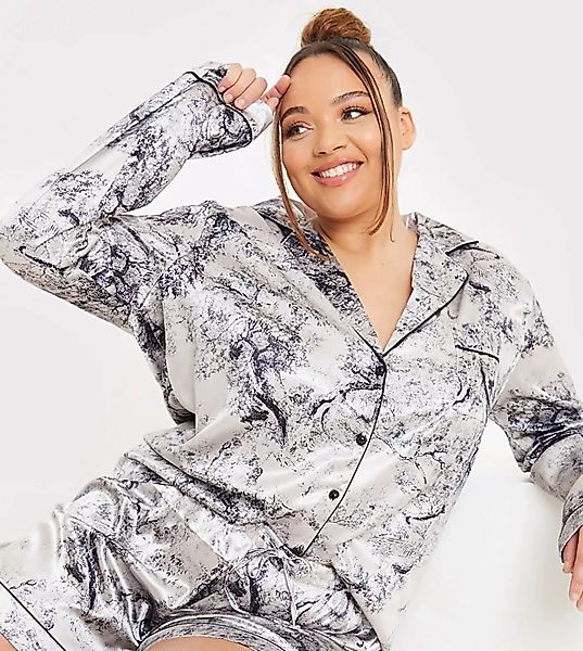 In The Style Plus x Lorna Luxe – Set aus Pyjamaoberteil und Shorts aus Sati günstig online kaufen