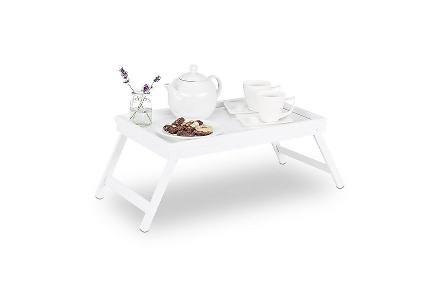 relaxdays Tabletttisch Betttablett Bambus weiß günstig online kaufen