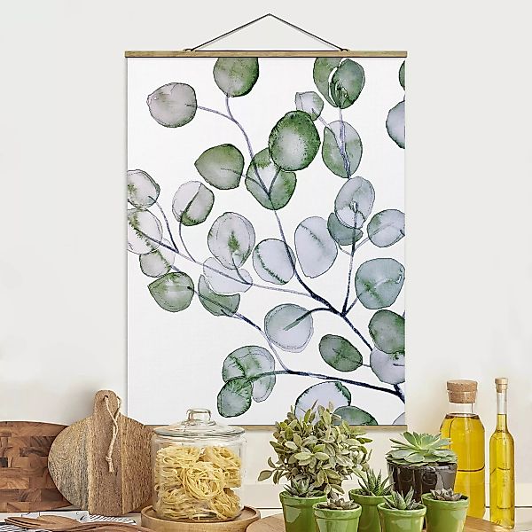 Stoffbild mit Posterleisten Grünes Aquarell Eukalyptuszweig günstig online kaufen