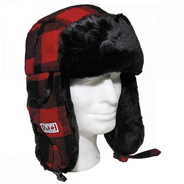 FoxOutdoor Ohrenmütze Holzfällermütze mit Fell, rot/schwarz günstig online kaufen