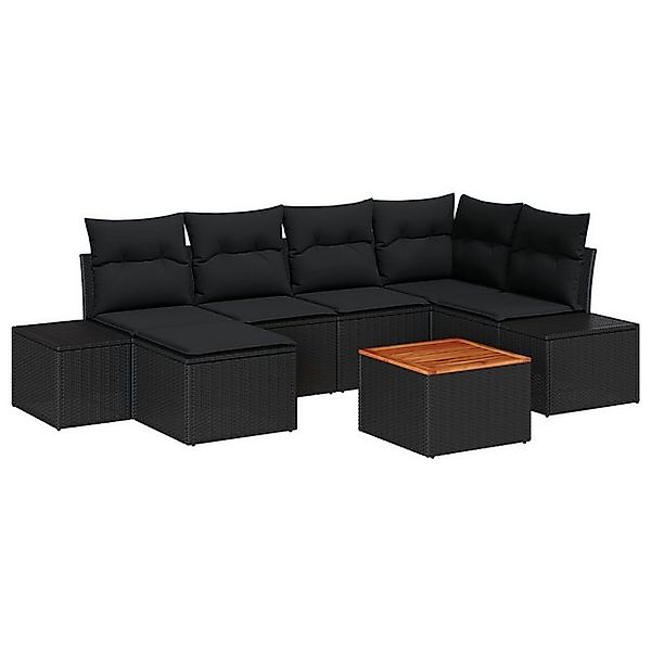 vidaXL Loungesofa 7-teiliges Garten-Sofa-Set mit Kissen Schwarz Poly Rattan günstig online kaufen