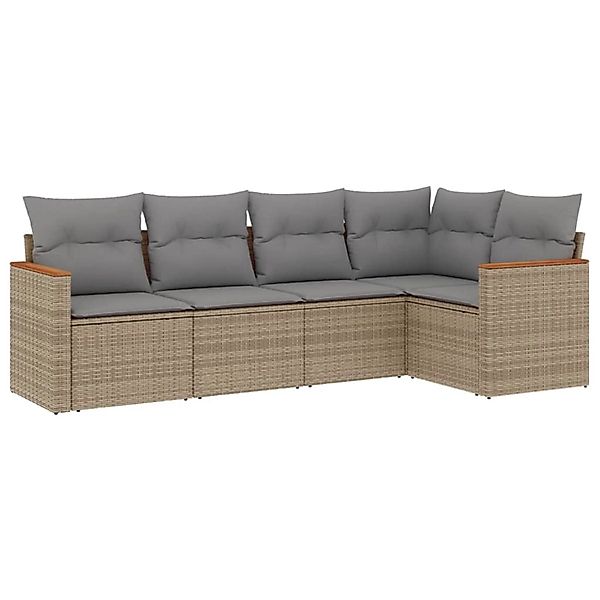 vidaXL 5-Tlg Garten-Sofagarnitur mit Kissen Beige Poly Rattan 3225947 günstig online kaufen