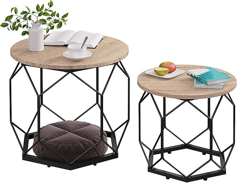 Woltu Couchtisch (2-St), mit runder Tischplatte Stauraum, Holzwerkstoff Met günstig online kaufen