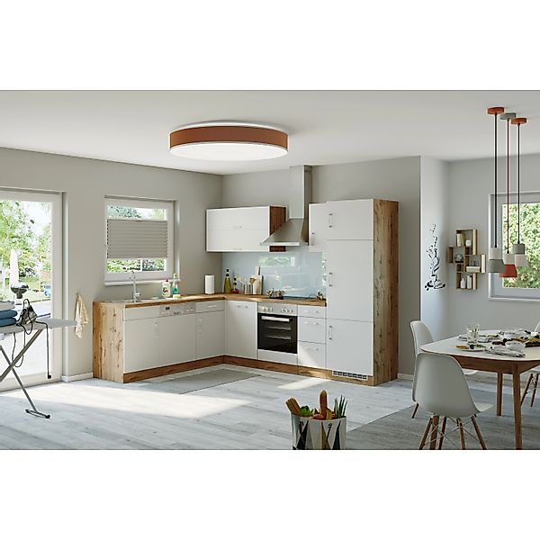 Held Möbel Küchenzeile Sorrento 210/ 270 cm Weiß-Wotaneiche o. E-Geräte Win günstig online kaufen