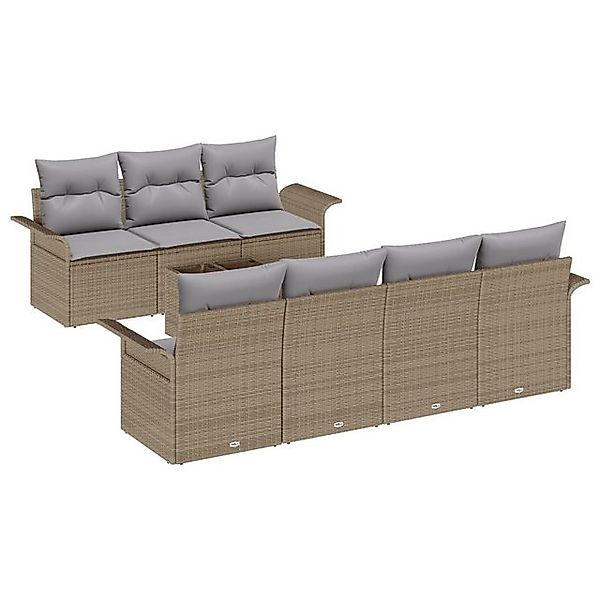 vidaXL Loungesofa 8-teiliges Garten-Sofaset mit Kissen Beige Poly-Rattan, 8 günstig online kaufen