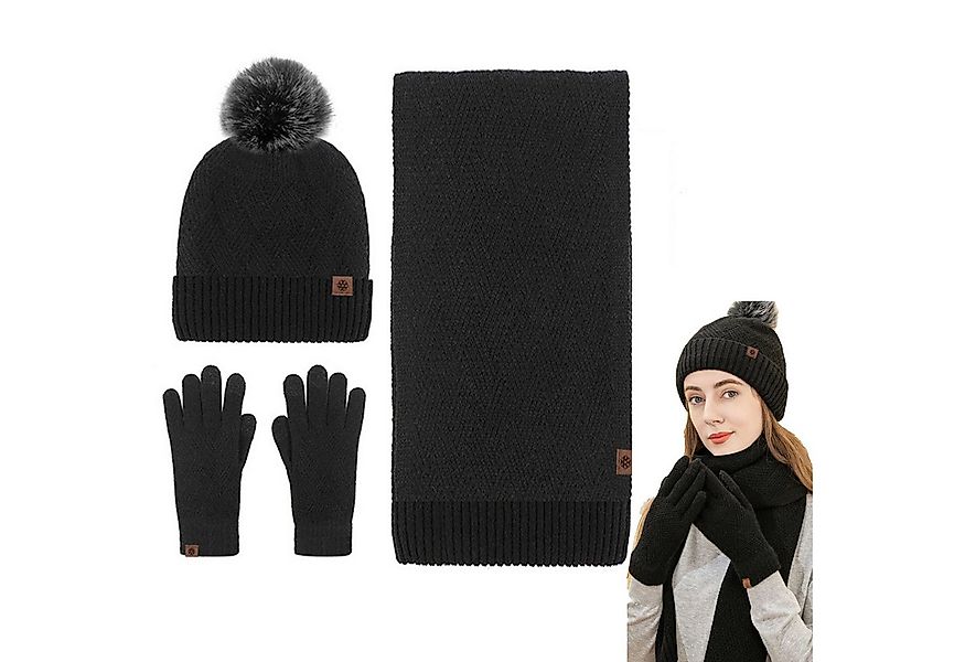 Mutig Mütze & Schal Mütze Schal Handschuh 3-Set,Gestrickte Touchscreen-Hand günstig online kaufen