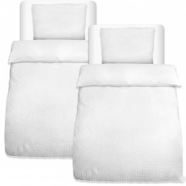 Beautissu 4tlg Seersucker Bettwäsche 155x220 cm & Kopfkissen 80x80 cm Weiß günstig online kaufen