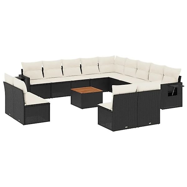 vidaXL 14-Tlg Garten-Sofagarnitur mit Kissen Schwarz Poly Rattan 3224817 günstig online kaufen