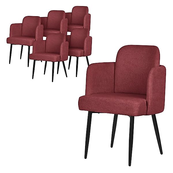 ML-Design Esszimmerstühle 6Er Set Rot mit Stoffbezug und Armlehne günstig online kaufen
