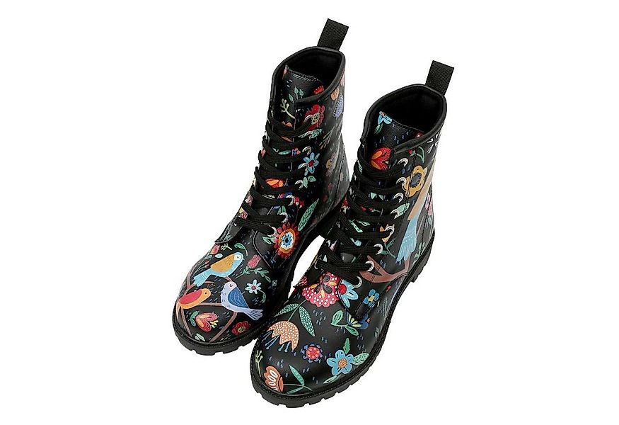DOGO Long Boots Schnürstiefel Flower & Birds Black Damen Schnürboots Handge günstig online kaufen