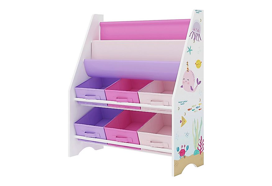 en.casa Kinderregal, »Ponteceso« Ozean-Motiv 74 x 62 x 26,5 cm Weiß/Lila/Ro günstig online kaufen