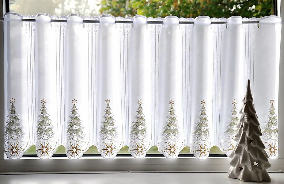 Stickereien Plauen Scheibengardine "Tannenbaum" Stangendurchzug 1 Stk. tlg. günstig online kaufen