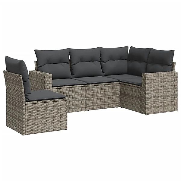 vidaXL 5-Tlg Garten-Sofagarnitur mit Kissen Grau Poly Rattan 3251307 günstig online kaufen