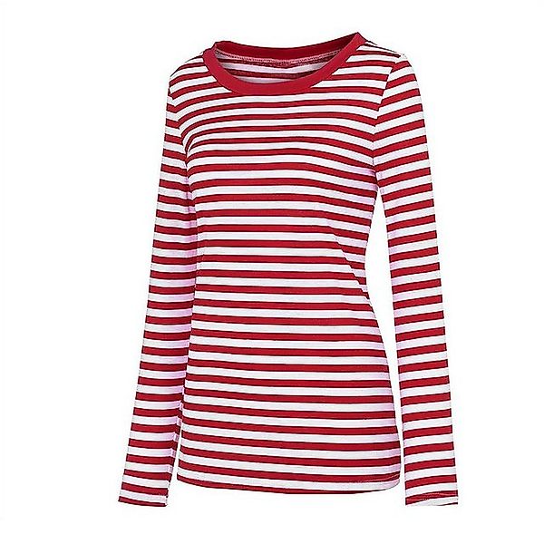 TOPCENT Rundhalsshirt Ringelshirt, Langarmshirt Unisex, Gr. S-XXL, rot-weiß günstig online kaufen