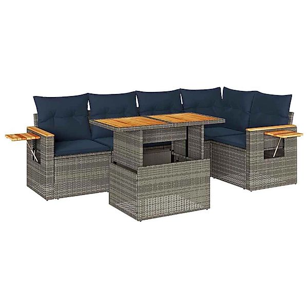 vidaXL 6-Tlg Garten-Sofagarnitur mit Kissen Grau Poly Rattan Akazie 3327603 günstig online kaufen